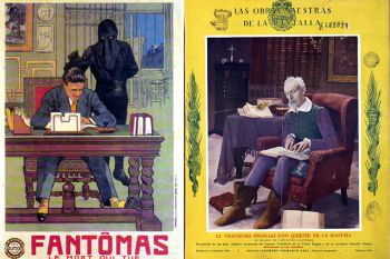 Izquierda: cartel de la tercera película del serial Fantomas (1914). Derecha: publicidad de El ingenioso hidalgo don Quijote de la Mancha, película dirigida en 1926 por el danés Lau Lauritzen (1878-1938) y distribuida por Gaumont 